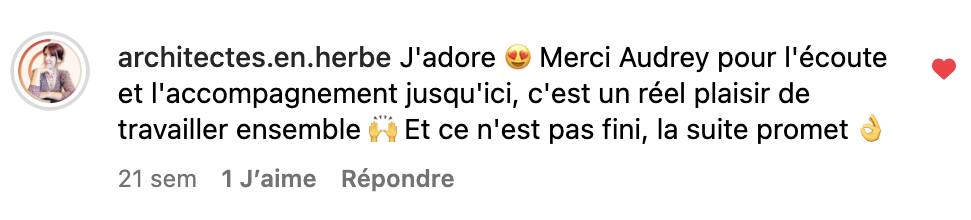 Témoignage instagram commentaire claire architecte