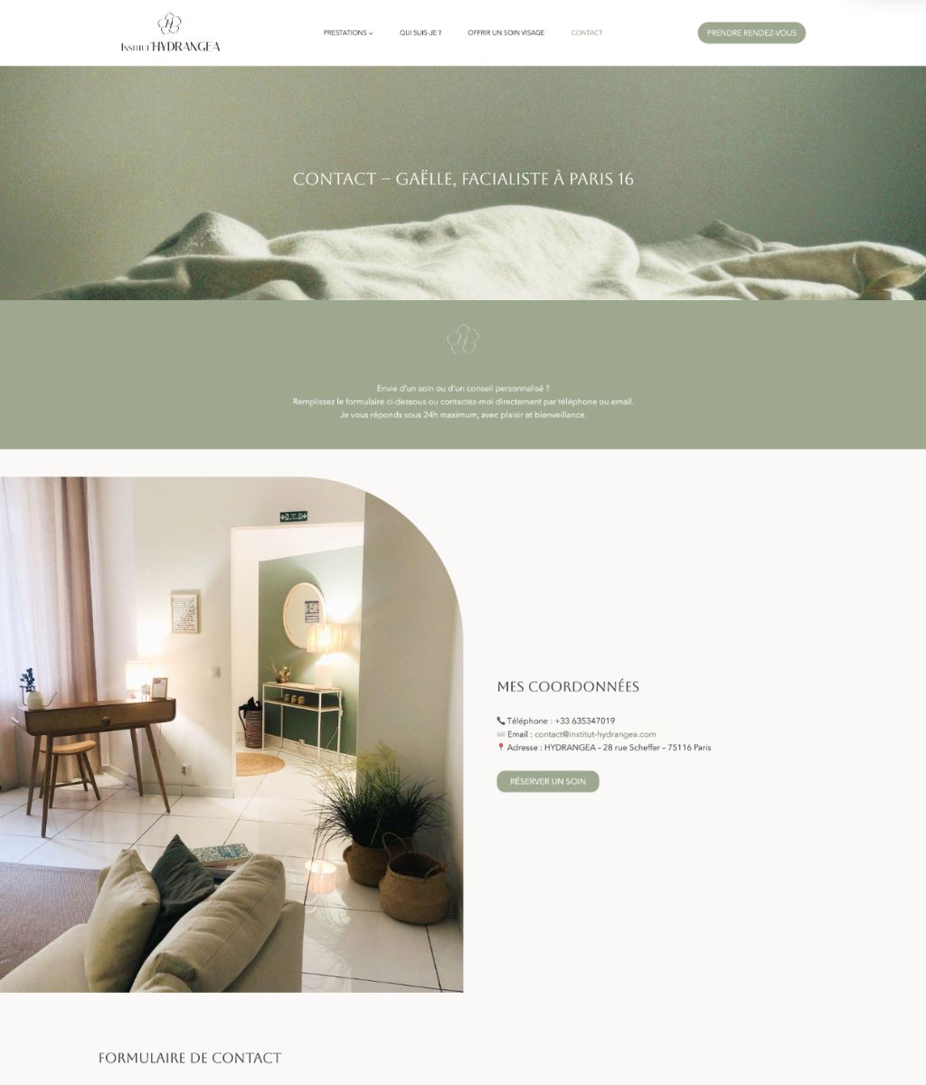 site wordpress page contact hydrangea après